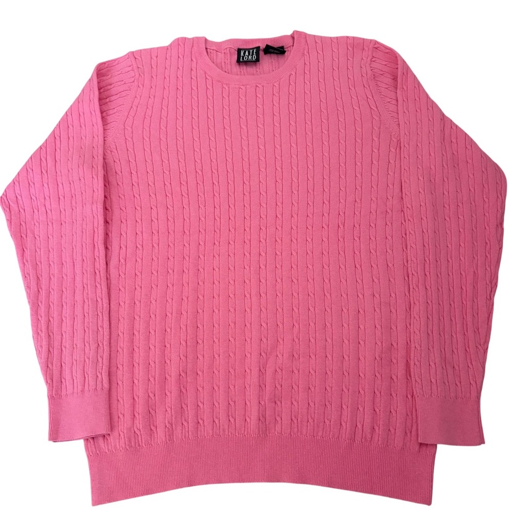 Kate Lord Pink Cable Knit Cotton Cashmere Sweater XL KS 03 Crew Neck Pullover